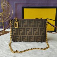 Fendi Baguette Pouch with Chain In FF Motif Fabric Brown