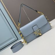 Fendi Medium Baguette Bag In Calf Leather with Fendace Pin Brooches Sky Blue