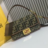 Fendi Medium Baguette Bag In FF Motif Canvas Green