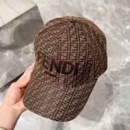 Fendi Baseball Cap In Fendi Roma FF Shadow Intarsia Motif Canvas Brown