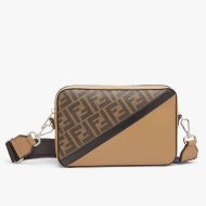 Fendi Compact Camera Case In FF Motif Fabric Brown/Black