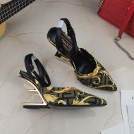 Fendi First Slingback Pumps Women Fendace Baroque Fabric Green