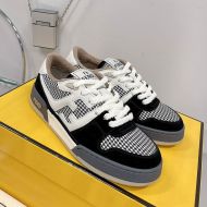 Fendi Match Compact Sneakers Unisex Suede and Houndstooth Motif Fabric Black