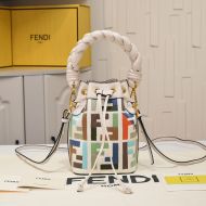 Fendi Mini Mon Tresor Bucket Bag with Woven Handle In FF Motif Canvas Beige