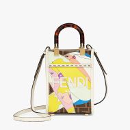 Fendi Mini Sunshine Shopper Bag In Girls Graphics FF Motif Fabric Brown