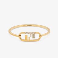 Fendi O'Lock Oval Bracelet In Crystals Metal Gold