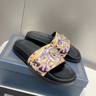 Fendi Signature Slides Unisex Fendace Baroque Fabric Purple