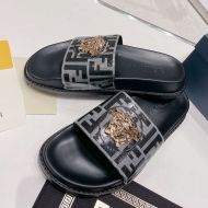 Fendi Signature Slides Unisex Fendace FF Fabric Black