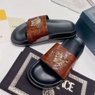 Fendi Signature Slides Unisex Fendace FF Fabric Brown