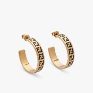 Fendi Small Forever Hoop Earrings In Enamel Metal Gold/Black