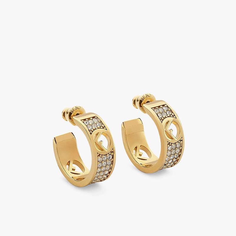 F is Fendi Small Hoop Earrings In Crystals Metal Gold