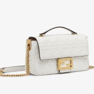 Fendi Baguette Chain Midi Bag In FF Motif Nappa Leather White