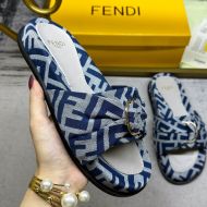 Fendi Feel Knotted Slides Unisex FF Motif Fabric Blue