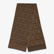 Fendi FF Rectangular Scarf Man In Wool and Silk Brown