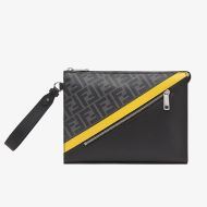 Fendi Flat Pouch In FF Motif Fabric Black/Yellow