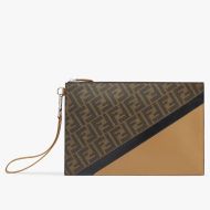 Fendi Medium Flat Clutch In FF Motif Fabric Brown/Black