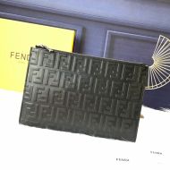 Fendi Medium Flat Clutch In FF Motif Nappa Leather Black