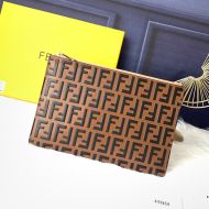 Fendi Medium Flat Clutch In FF Motif Nappa Leather Brown