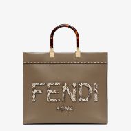 Fendi Medium Sunshine Shopper Bag In Python ROMA Logo Calf Leather Grey