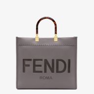 Fendi Medium Sunshine Shopper Bag In ROMA Logo Calf Leather Grey