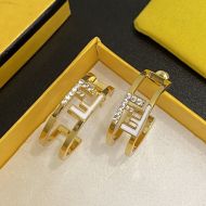 Fendi O'Lock Hoop Earrings In Metal with Crystals and Enamel Gold/White