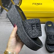 Fendi Sunshine Flatform Slides Women FF Motif Denim Black