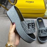 Fendi Sunshine Flatform Slides Women FF Motif Denim Grey