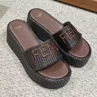 Fendi Sunshine Flatform Slides Women Fiber Black