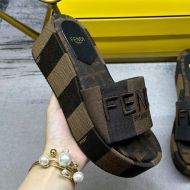 Fendi Sunshine Flatform Slides Women Pequin stripes Motif Fabric Brown