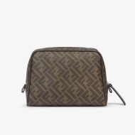 Fendi Toiletry Bag In FF Motif Fabric Brown