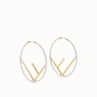 F is Fendi Large Hoop Earrings In Enameled Metal White