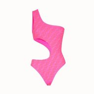 Fendi Asymmetric Cut-Out Swimsuit Women FF Motif Lycra Pink