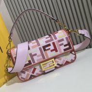 Fendi Baguette Bag In FF Motif Canvas Multi Pink