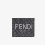 Fendi Bi-fold Wallet In ROMA Logo FF Motif Fabric Black