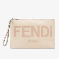 Fendi Large Flat Pouch In Roma Logo Calf Leather White