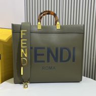 Fendi Large Sunshine Shopper Bag In ROMA Logo Calf Leather Green