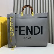 Fendi Large Sunshine Shopper Bag In ROMA Logo Calf Leather Grey