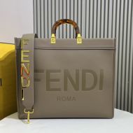 Fendi Large Sunshine Shopper Bag In ROMA Logo Calf Leather Khaki