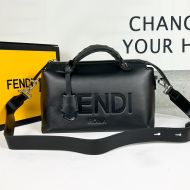Fendi Medium By The Way Boston Bag In ROMA Logo Calf Leather Black