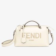 Fendi Medium By The Way Boston Bag In ROMA Logo Calf Leather White