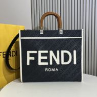 Fendi Medium Sunshine Shopper Bag In ROMA Logo Fendi Motif Denim Black