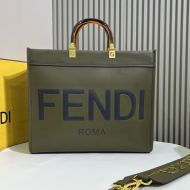 Fendi Medium Sunshine Shopper Bag In ROMA Logo Calf Leather Green