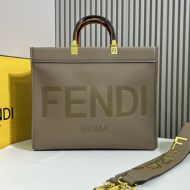 Fendi Medium Sunshine Shopper Bag In ROMA Logo Calf Leather Khaki