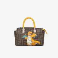 Fendi Mini By The Way Boston Bag In Pokmon Dragon FF Motif Fabric Brown/Yellow