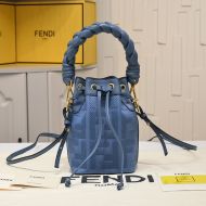 Fendi Mini Mon Tresor Bucket Bag with Woven Handle In FF Motif Canvas Blue