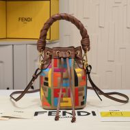 Fendi Mini Mon Tresor Bucket Bag with Woven Handle In FF Motif Canvas Brown