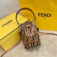 Fendi Mini Mon Tresor Bucket Bag In FF Motif Calf Leather Khaki