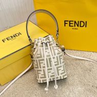 Fendi Mini Mon Tresor Bucket Bag In FF Motif Calf Leather White