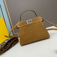 Fendi Mini Peekaboo Iconic Bag In Stitching Suede Brown
