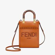 Fendi Mini Sunshine Shopper Bag In ROMA Logo Calf Leather Brown
